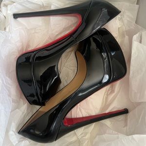 36 1/2 EU or 6 1/2 USA Black open toe Christian Louboutin pumps / heels